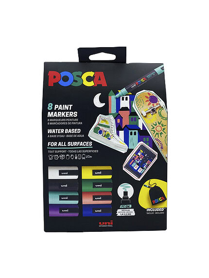 Posca Paint Marker Set - 8 wasserbasierte Farbstifte inkl. Stoffbeutel