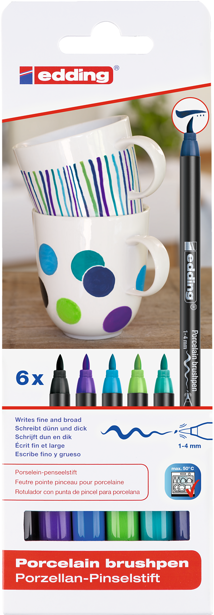 Edding 4200 Porzellanpinselstift Set, Cool Colors