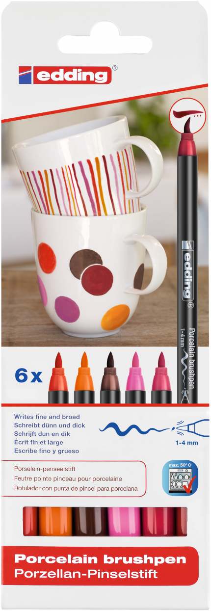 Edding 4200 Porzellanpinselstift Set, Warm Colors