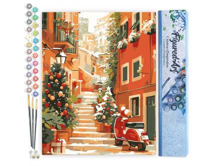 Figured Art - Malen nach Zahlen Weihnachtsszene auf der Treppe, 40x50 cm