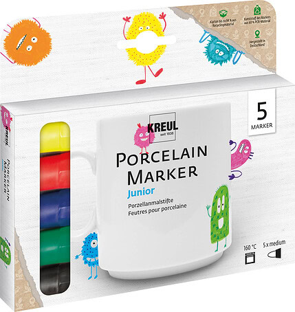 Kreul Porcelain Marker Junior 5er Set, Farben-Set mit Prozellanmalstiften