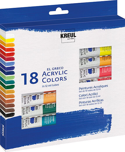 Kreul - El Greco Acrylfarben, 18 x 12ml glänzende Acrylfabre in Studienqualität
