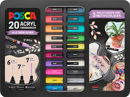 Posca Paint Marker DIY Set - 20 wasserbasierte Farbstifte in 3 Strichstärken
