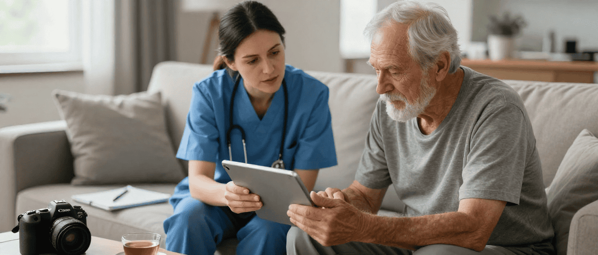 soignant et senior tablette