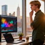 Data scientist examinant des résultats au bureau
