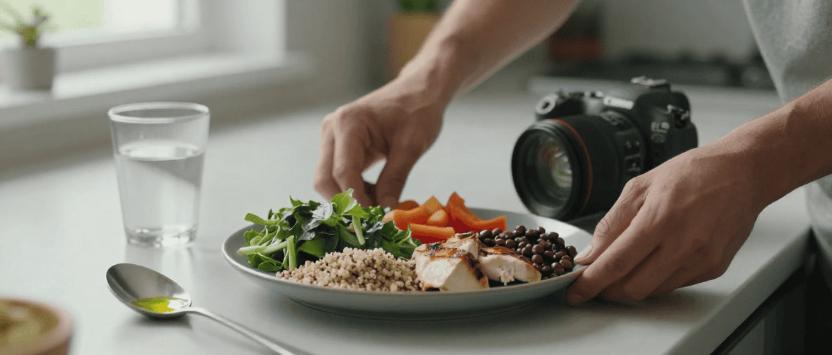 Assiette équilibrée légumes quinoa protéines