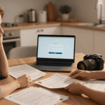 Jeune couple lisant le contrat