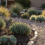 Jardin xeriscape ensoleillé et texturé