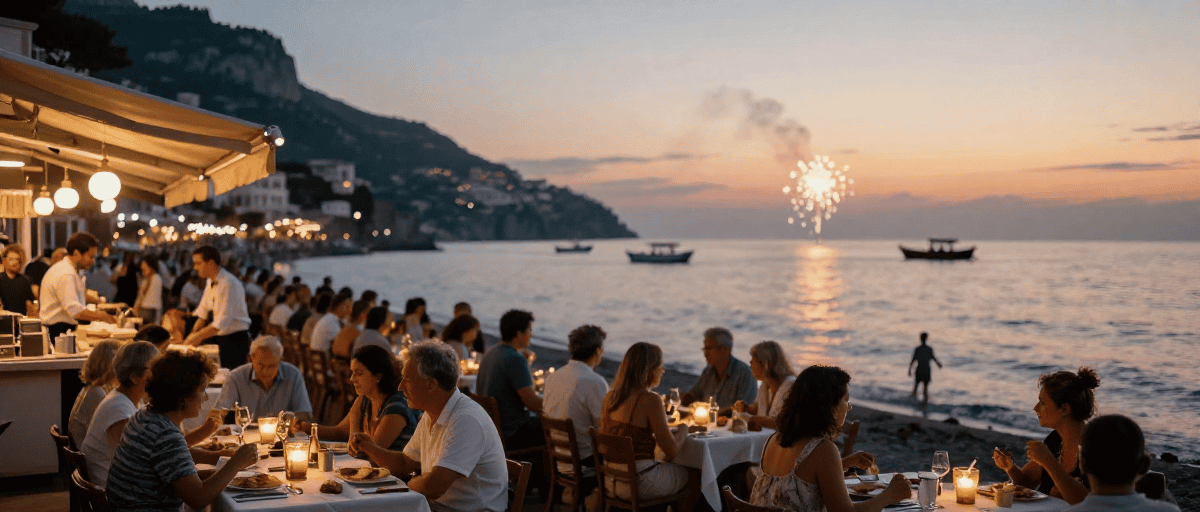 Scène de soirée à Amalfi pendant Ferragosto