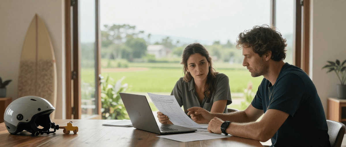 Couple discutant dans un bureau à domicile
