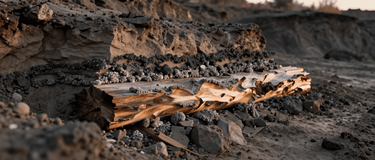 Tracé de bois silicifié dans une paroi rocheuse