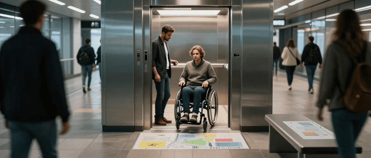 Ascenseur dans une station accessible