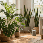 Salon moderne avec plantes luxuriantes