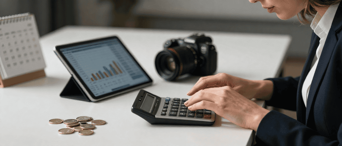 Analyste calculant sur une calculatrice vintage