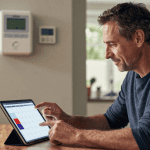 Propriétaire consulte calendrier Tempo sur tablette