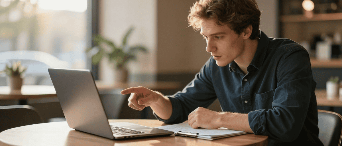 Jeune homme consultant un ordinateur