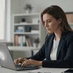 Professionnelle concentrée au bureau moderne