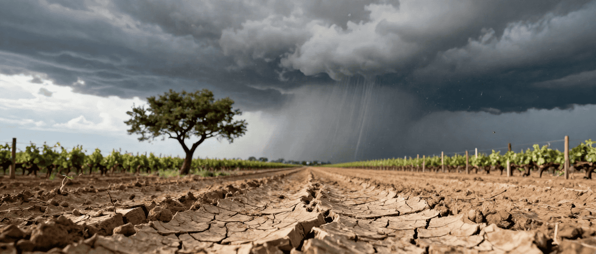 Sol craquelé et orage violent