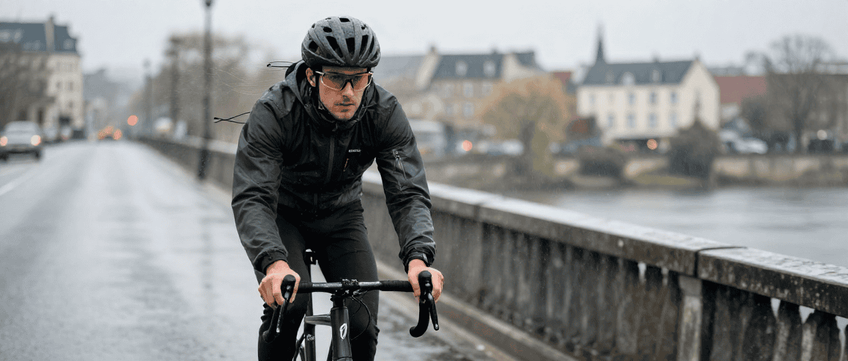 Cycliste pont vent fort