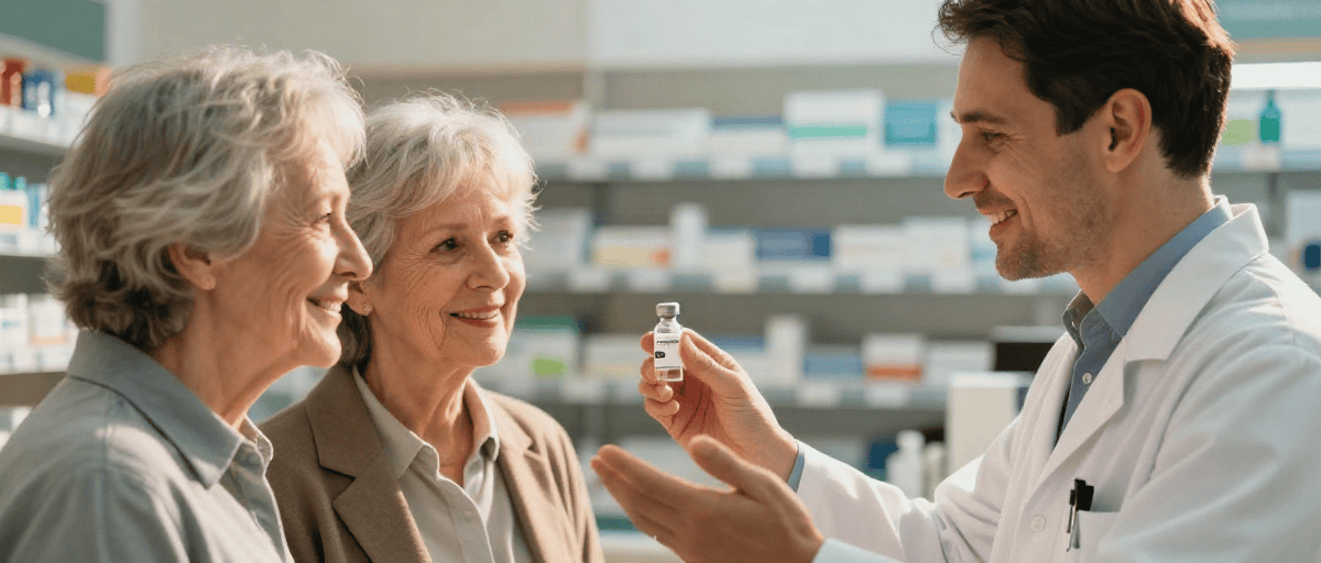 Pharmacien avec couple senior
