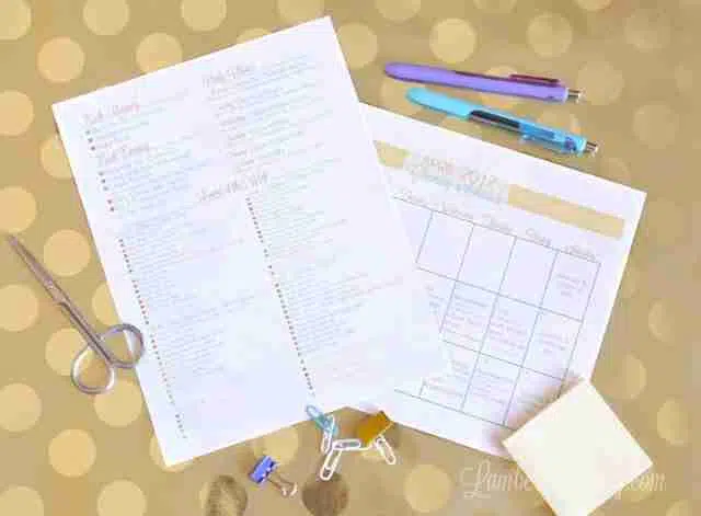 seasonal cleaning schedules on a gold polka dot background.