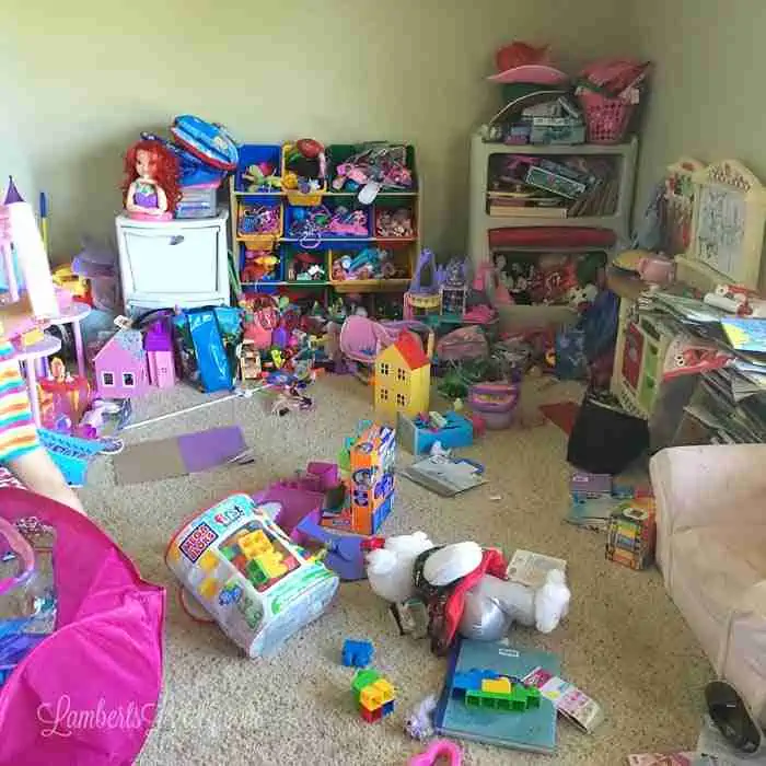 messy, unorganized playroom.