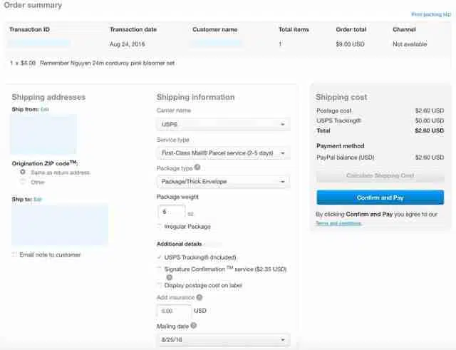 screenshot of paypal checkout.