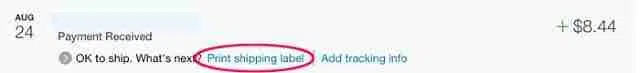print shipping label link in paypal.