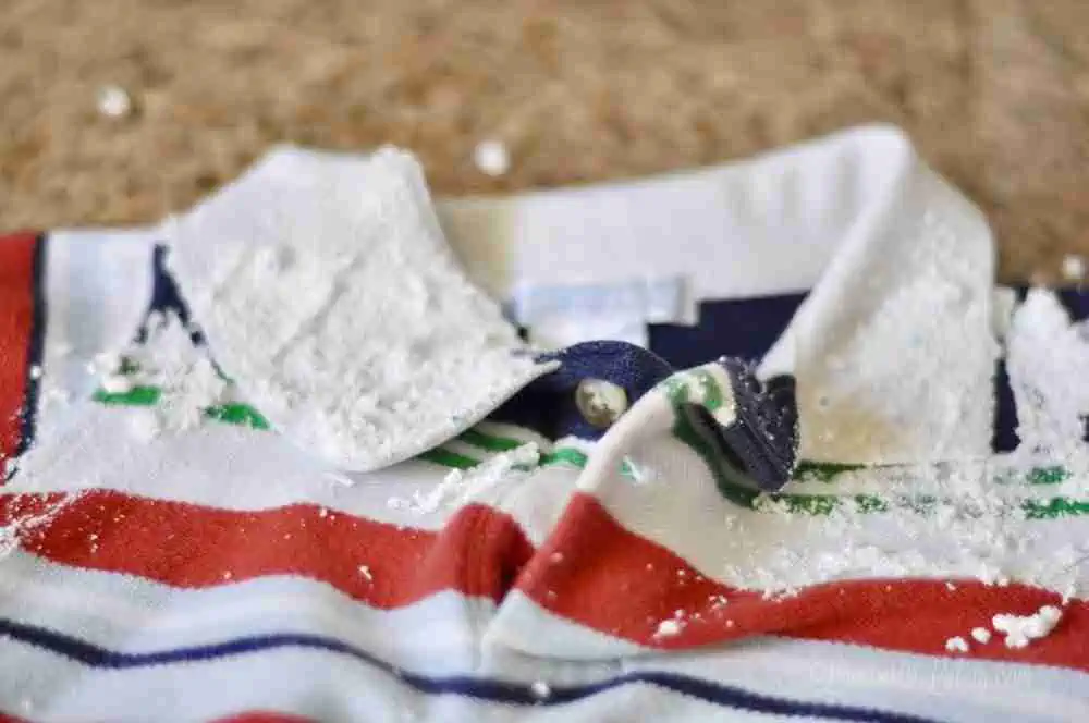 top of polo shirt covered in oxiclean paste.