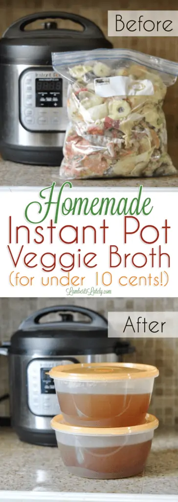 homemade instant pot veggie broth for under 10 cents.