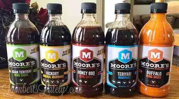 bottles of moore's marinade.
