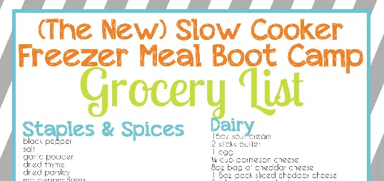 screenshot of top of freezer meal grocery list.