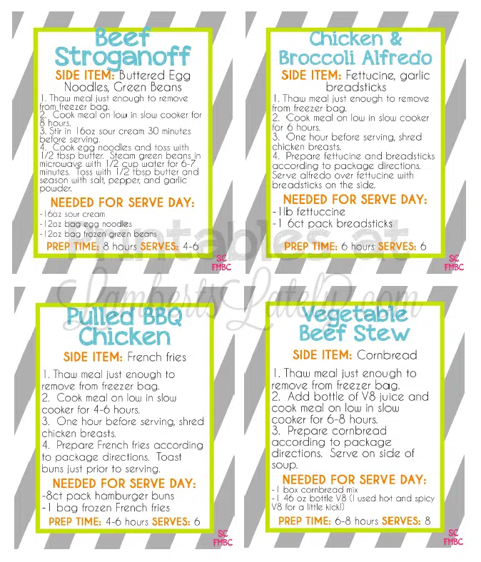screenshot of freezer meal labels.
