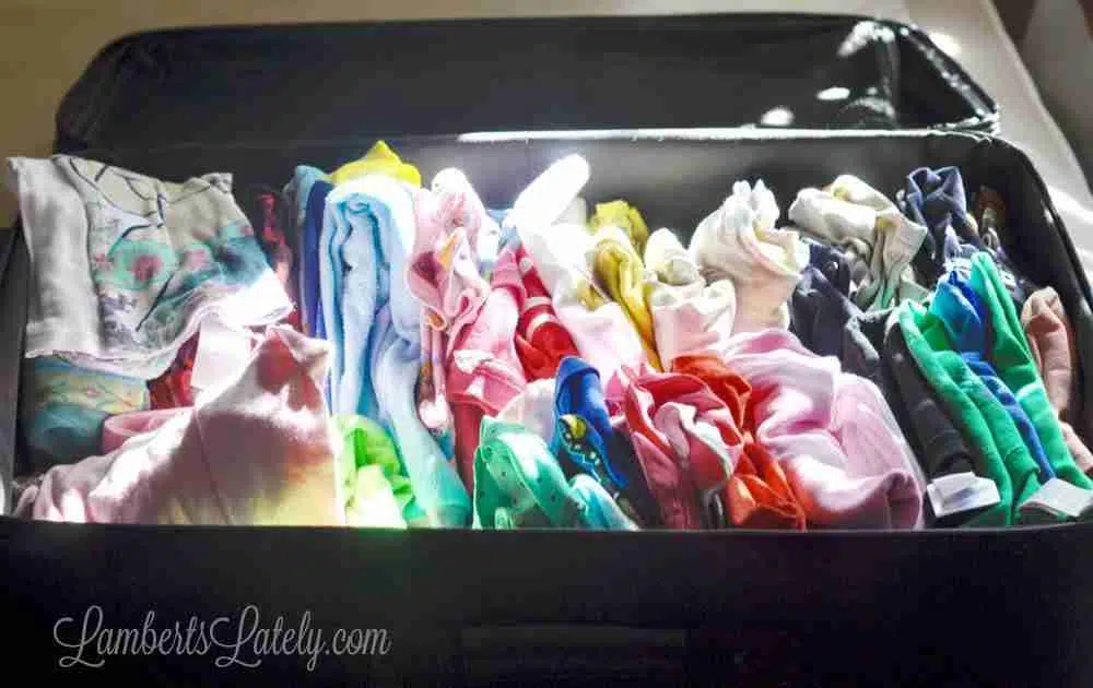 clothes folded in a suitcase.
