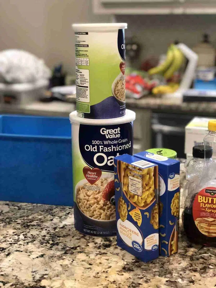 similar foods grouped together on a counter.