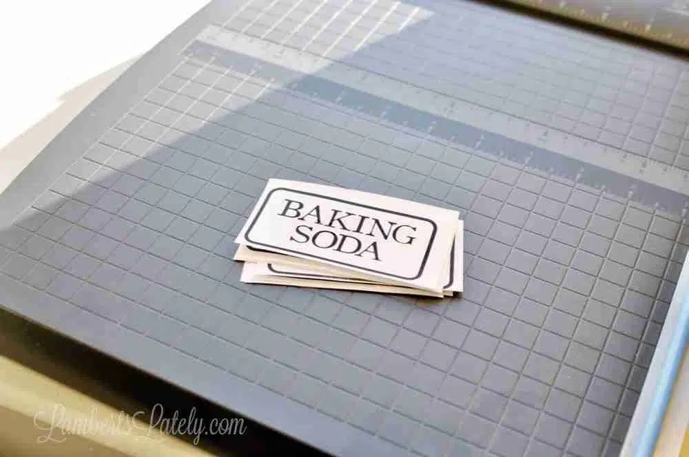 pantry labels on a straight edge paper cutter.