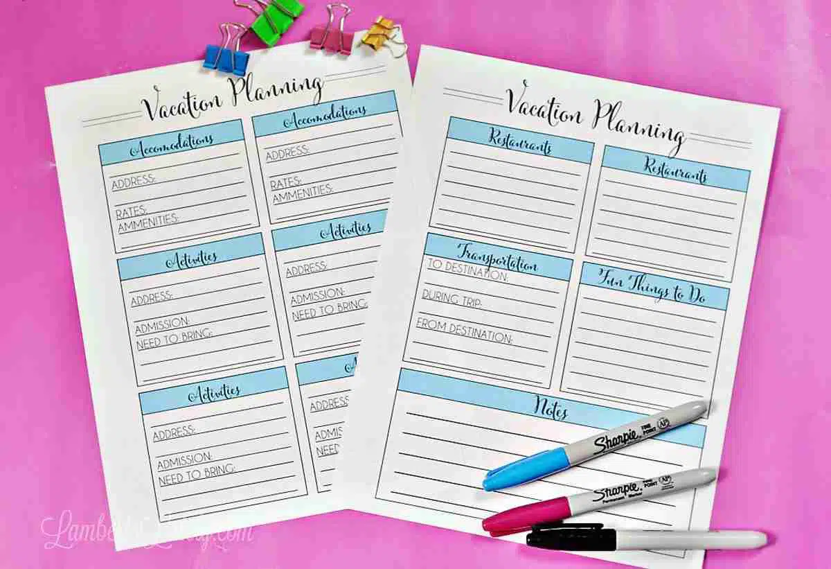 free vacation planner template printable.