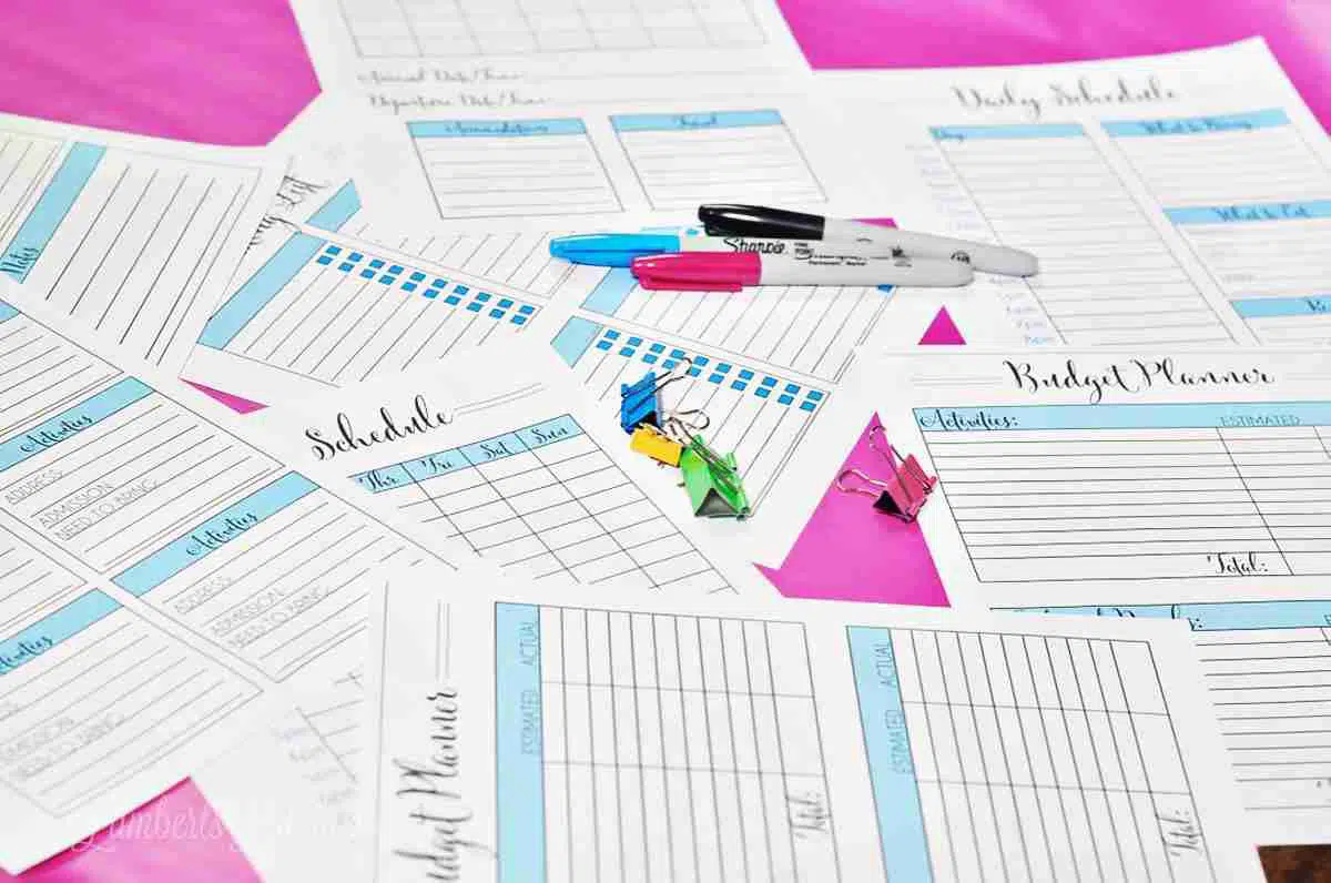 free vacation planner template printables