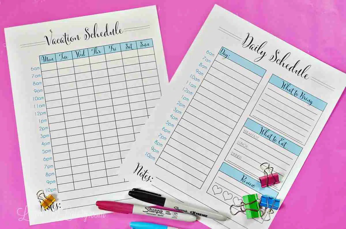 daily schedule and vacation schedule printables.