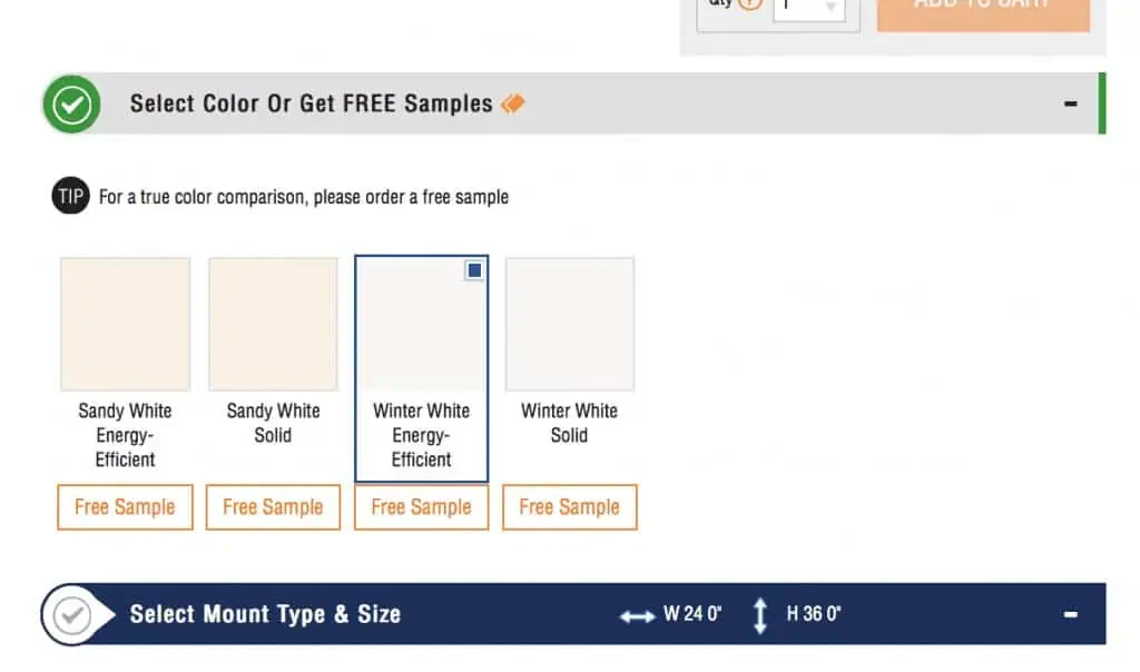 screenshot of selecting color of blinds.