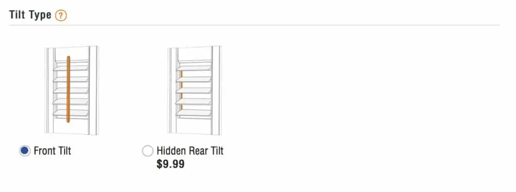 screenshot of selecting tilt type for louvers.