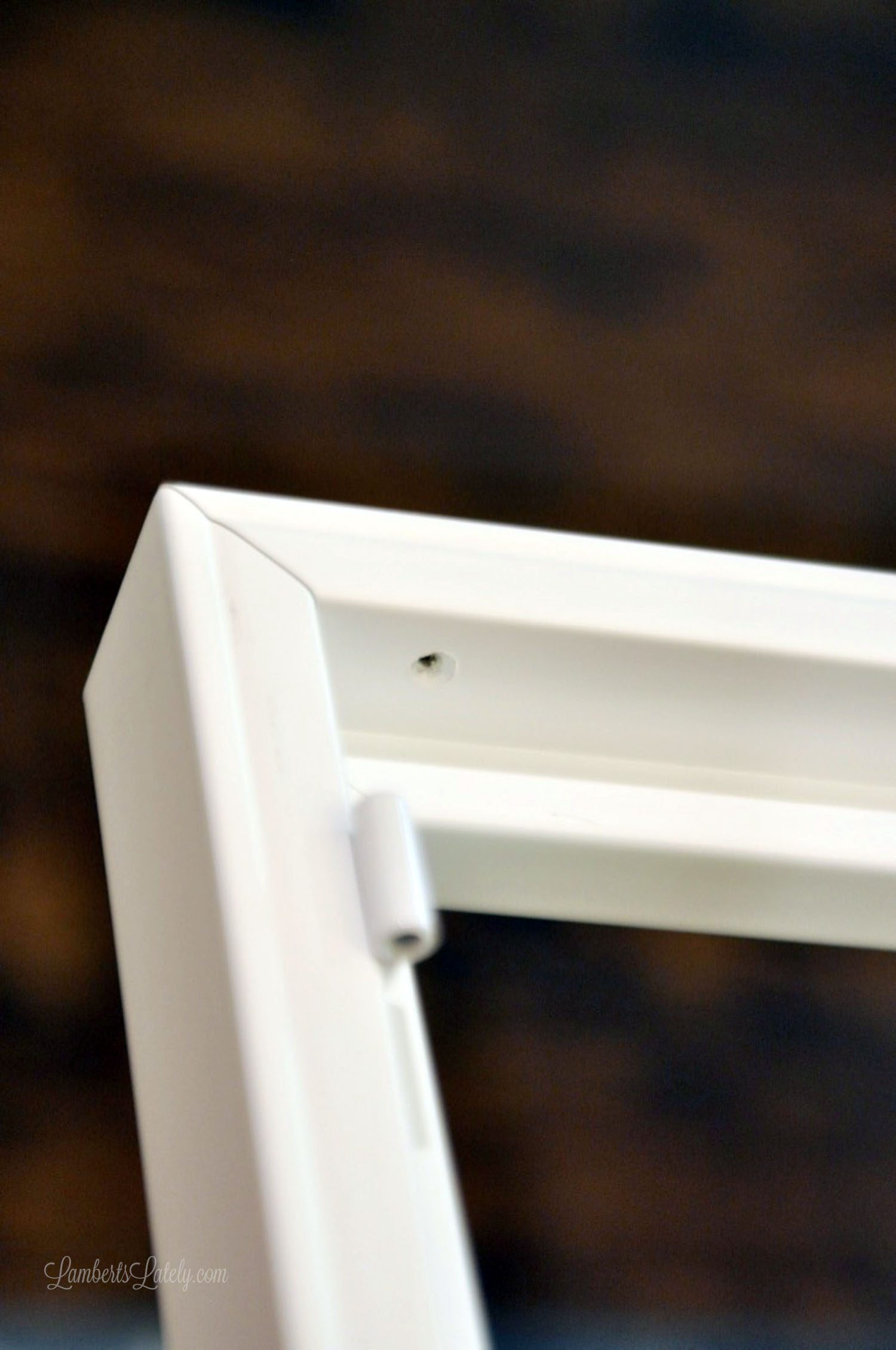 shutter frame with hole drilled.
