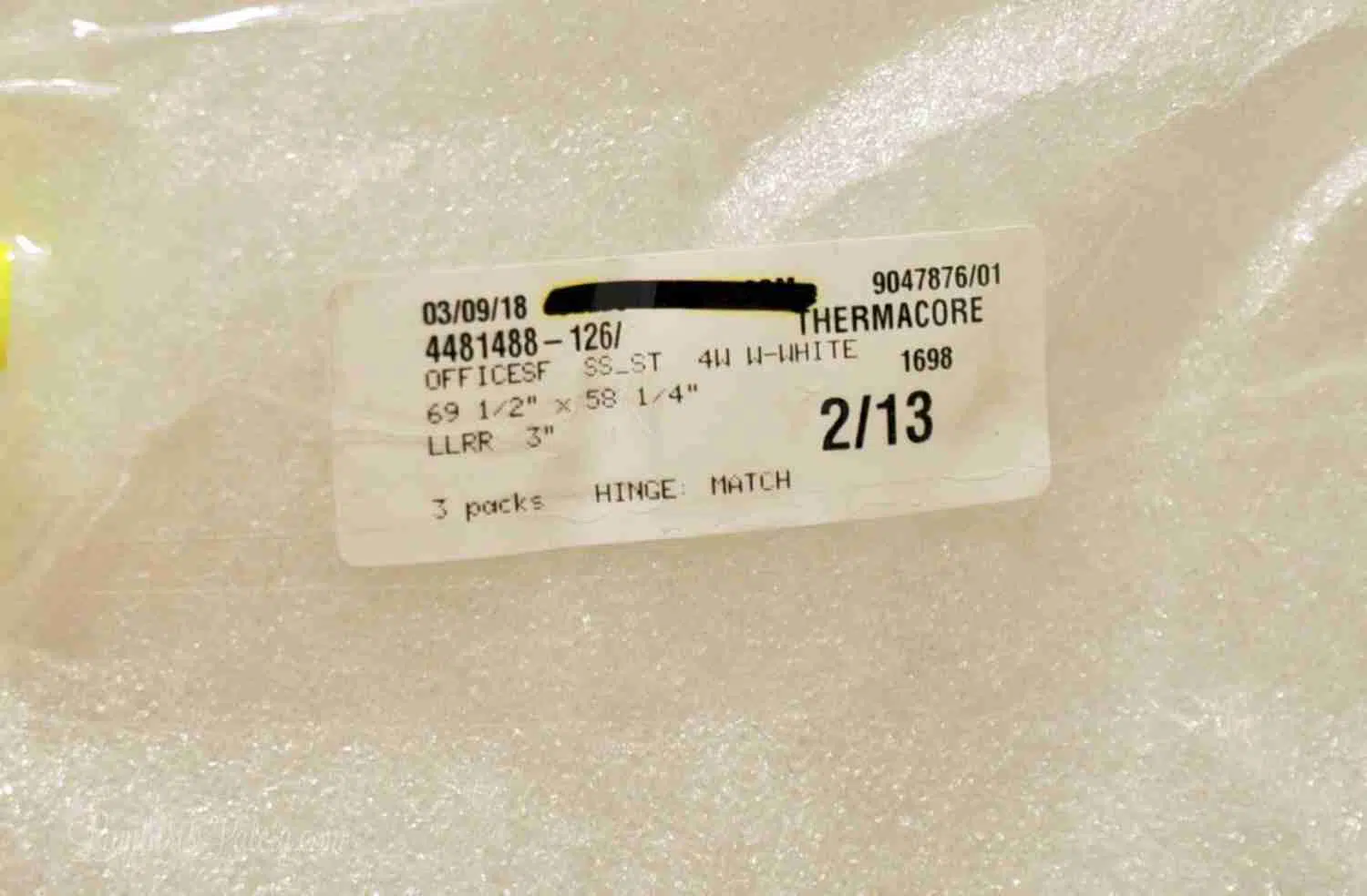 packaging on blinds with label showing room.