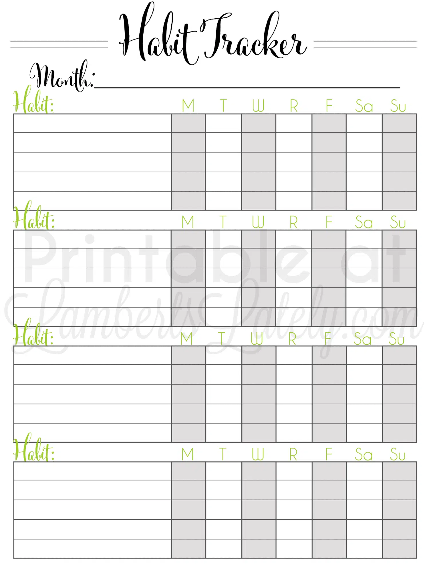 screenshot of monthly habit tracker