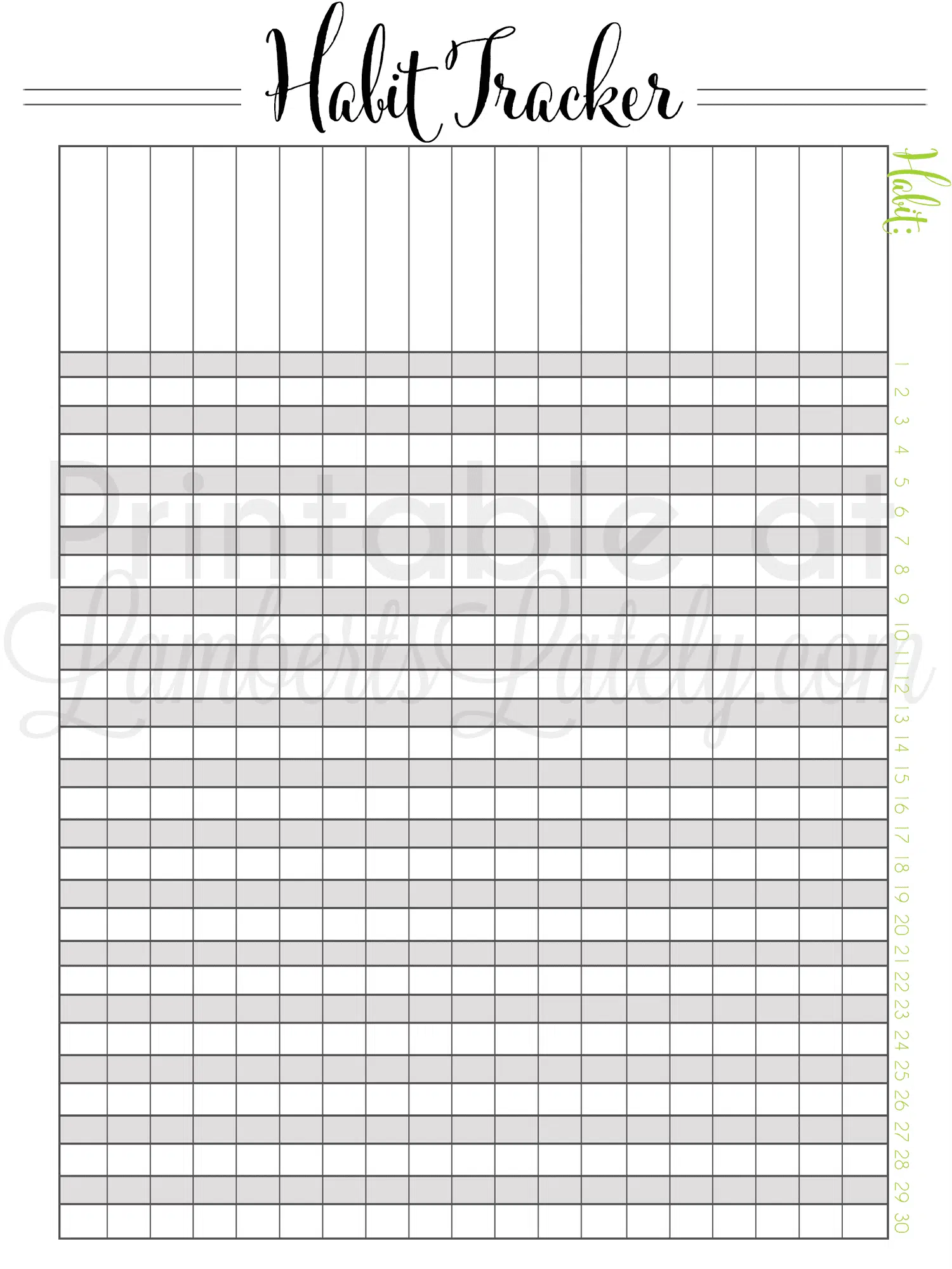 screenshot of 30-day habit tracker