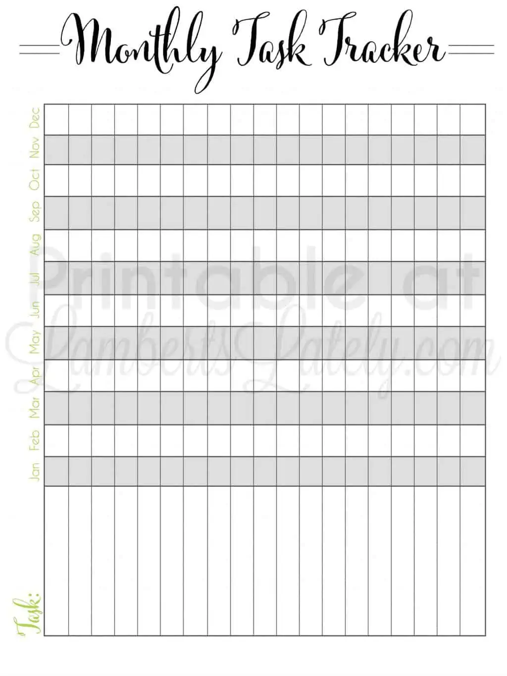 screenshot of monthly task tracker