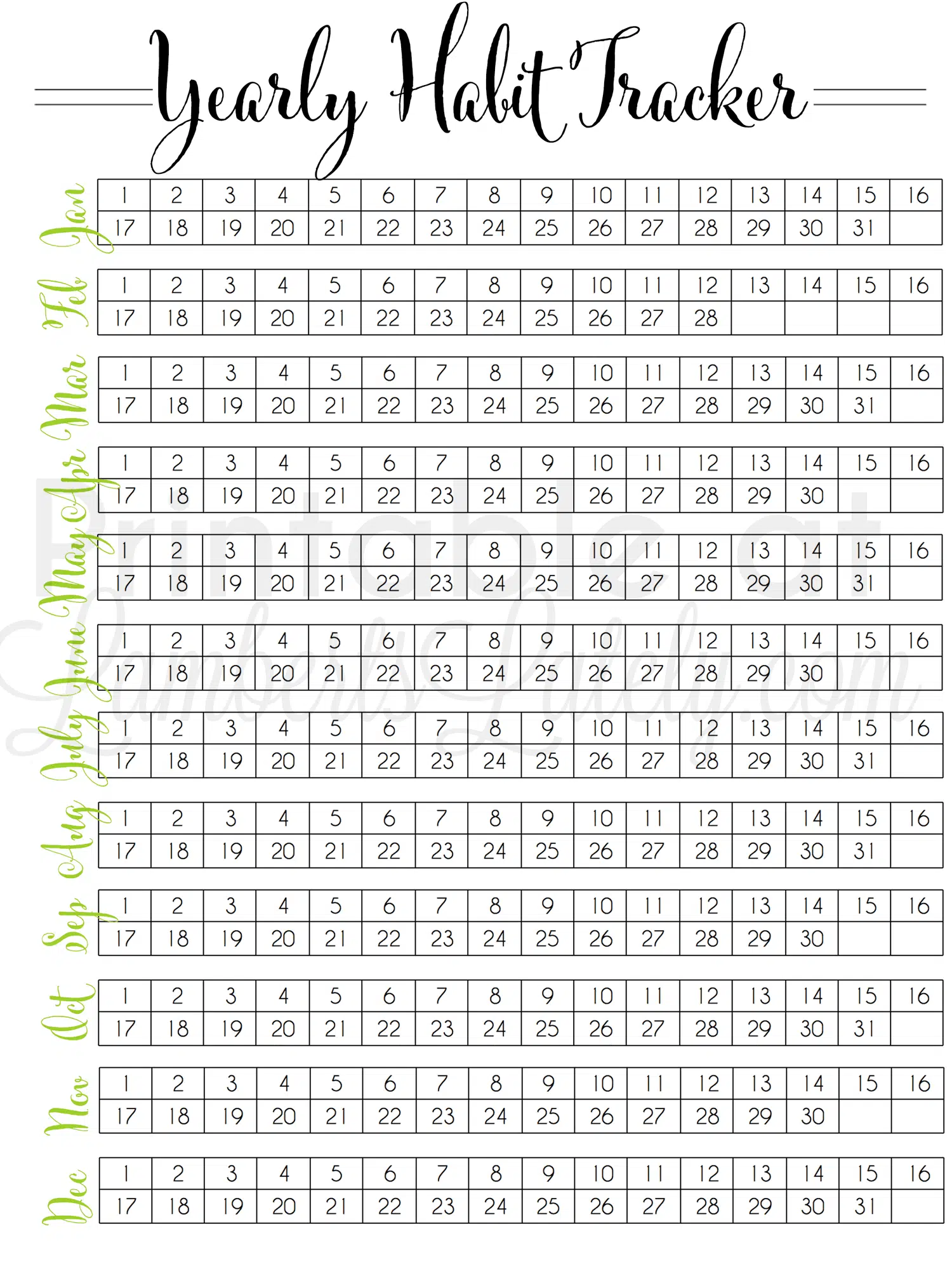 screenshot of yearly habit tracker