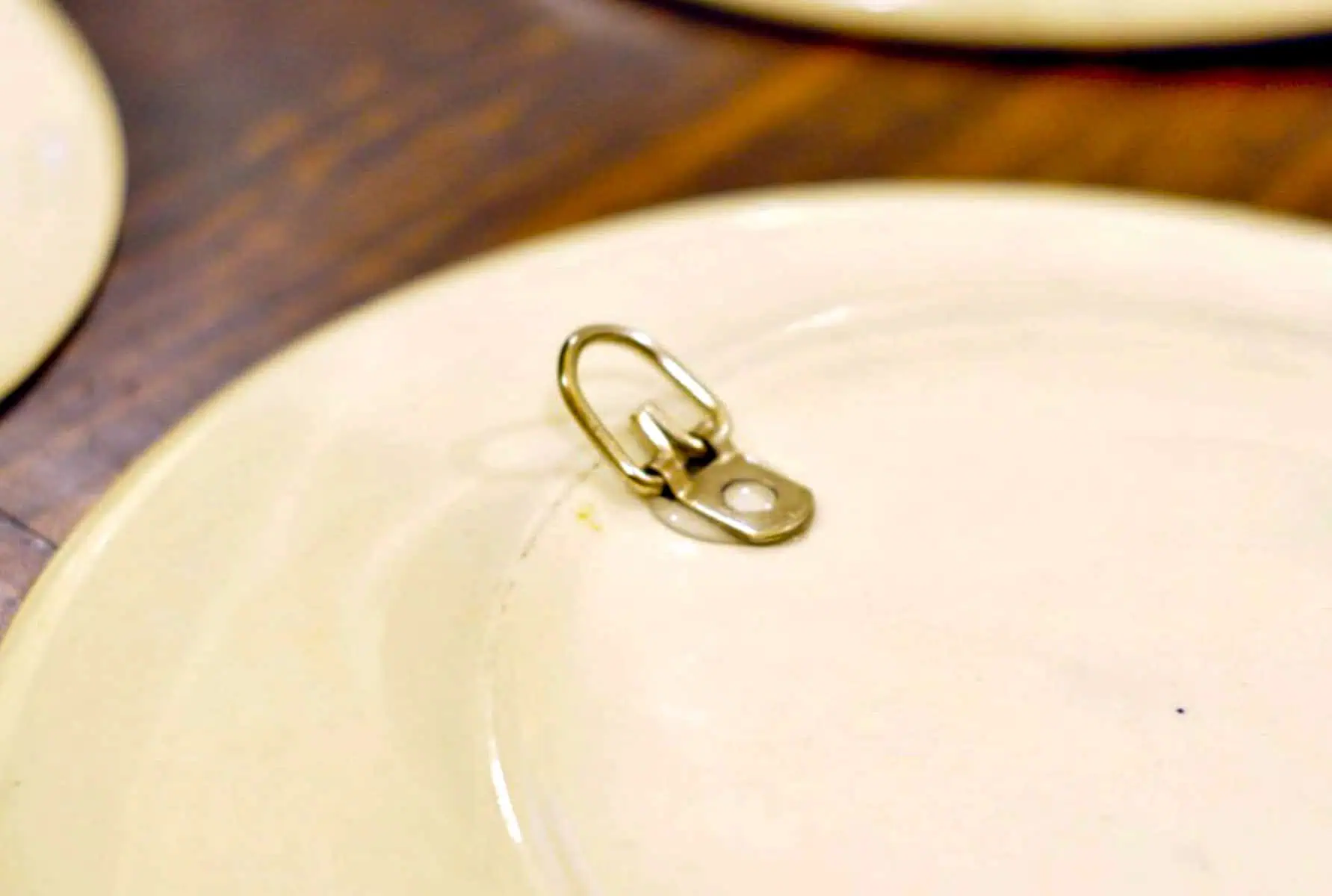 D ring glued to the back of a plate.