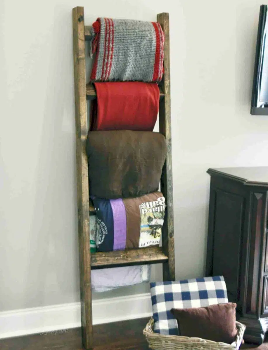 blanket ladder leaning against a wall.