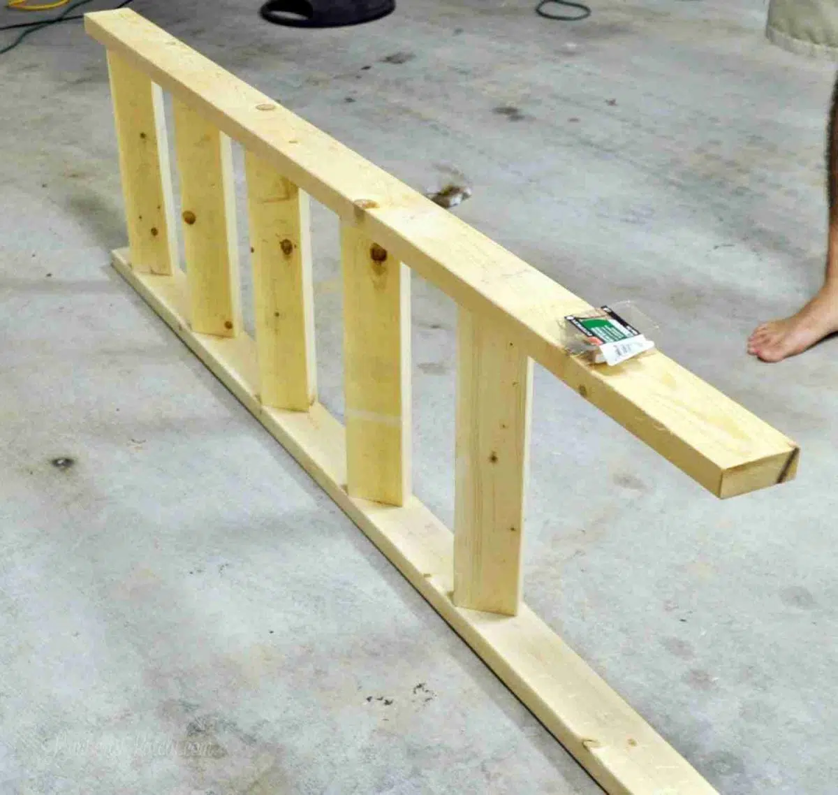 diy blanket ladder assembled before staining.